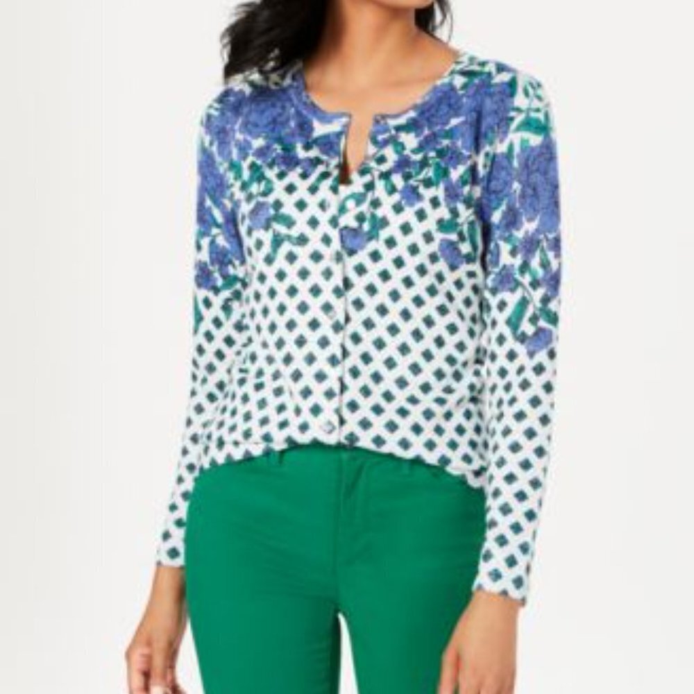 Charter Club Cardigan M Floral Silver Purple 585 - Picture 1 of 7